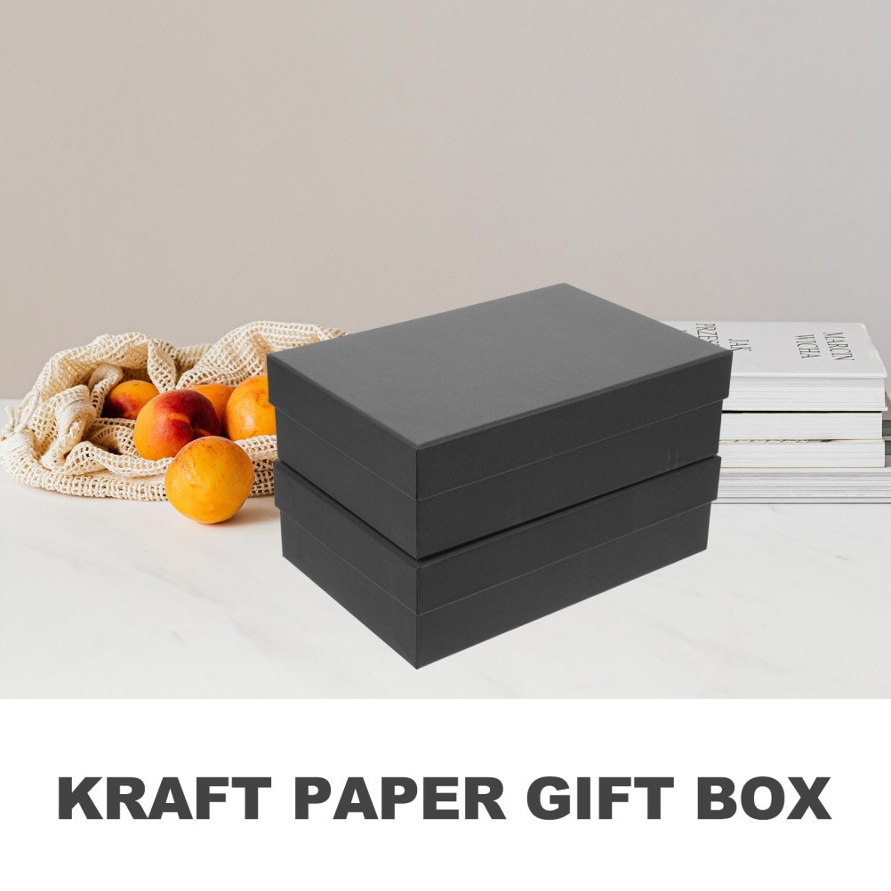 2Pcs Reusable Kraft Paper Rectangle Gift Boxes Black for Party Valentine Floral
