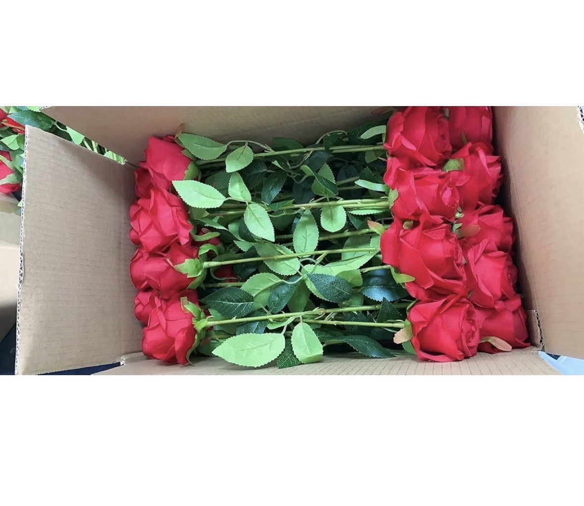 48pcs Red Roses Artificial Flowers,Realistic Long Stem Fake Silk Roses Bouquet