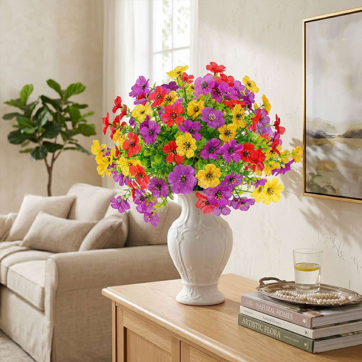 Artificial Flowers UV Resistant Faux Plant w/ Ground Spike Outdoor Indoor Decor