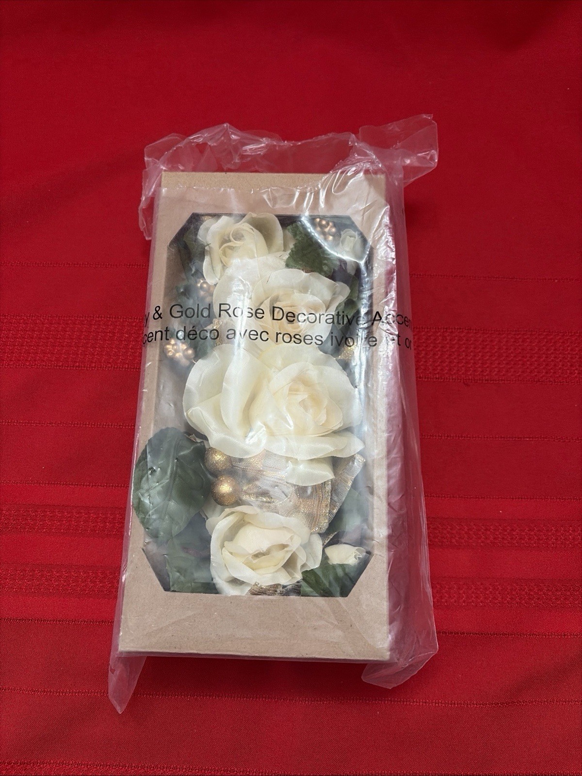 Avon ivory & gold rose decorative accent