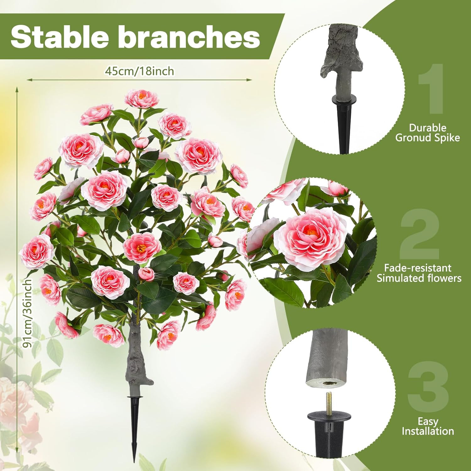 2 Pack 3Ft Artificial Camellia Plants Tree 36″ Faux Camellia Flower with Spike U