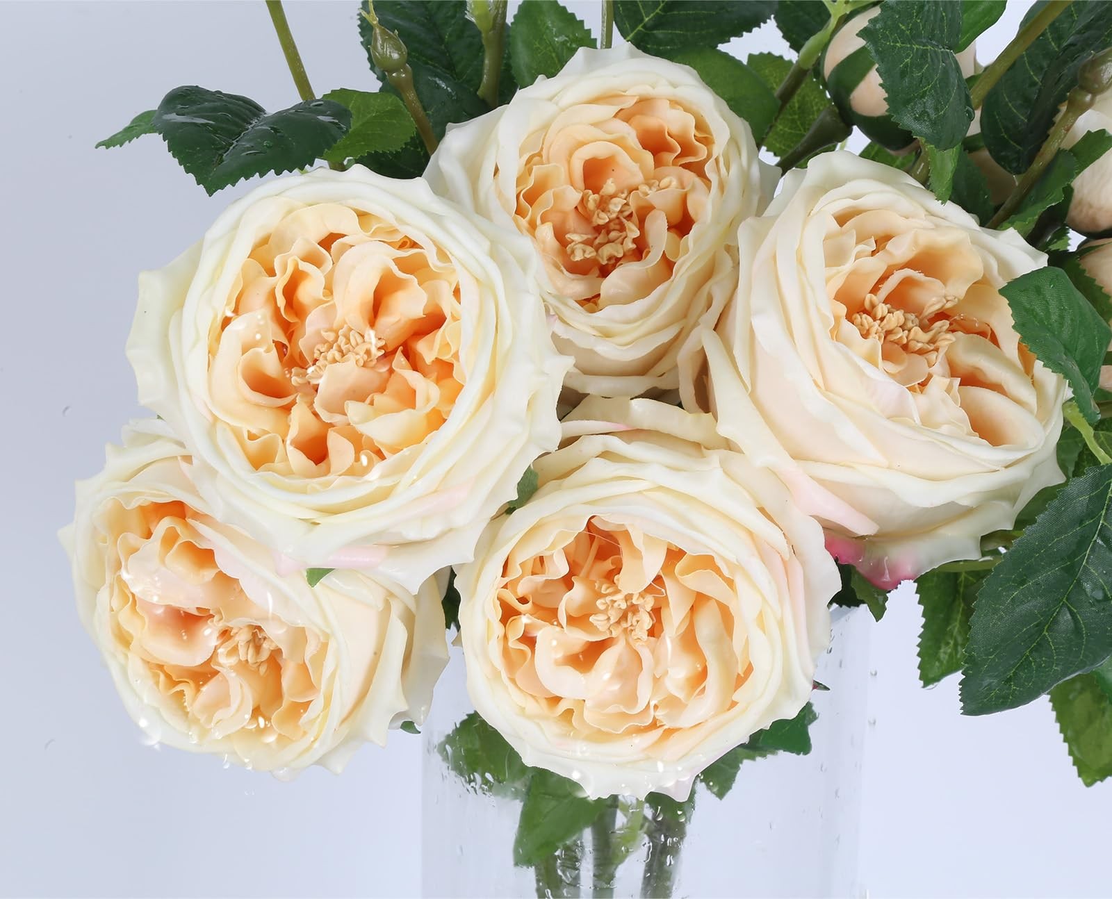 Real Touch Austin Roses Peonies Artificial Flowers 4 Bouquets Latex Fake Peon…