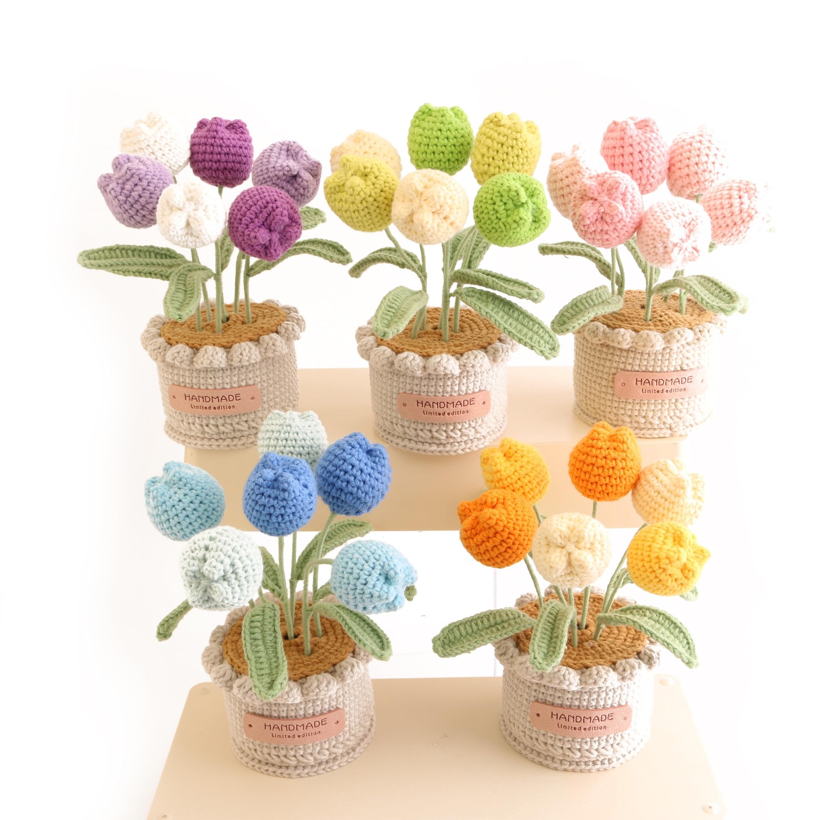 Wool Woven Tulip Potted Plants, Artificial Crochet Hand-Woven Flowers Suitabl…