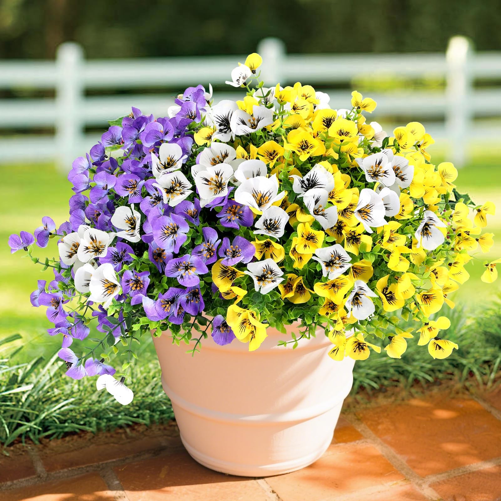 Geegoods Artificial Pansy Flowers, Mix 3 Colors, 24Pcs | UV Resistant, Faux S…