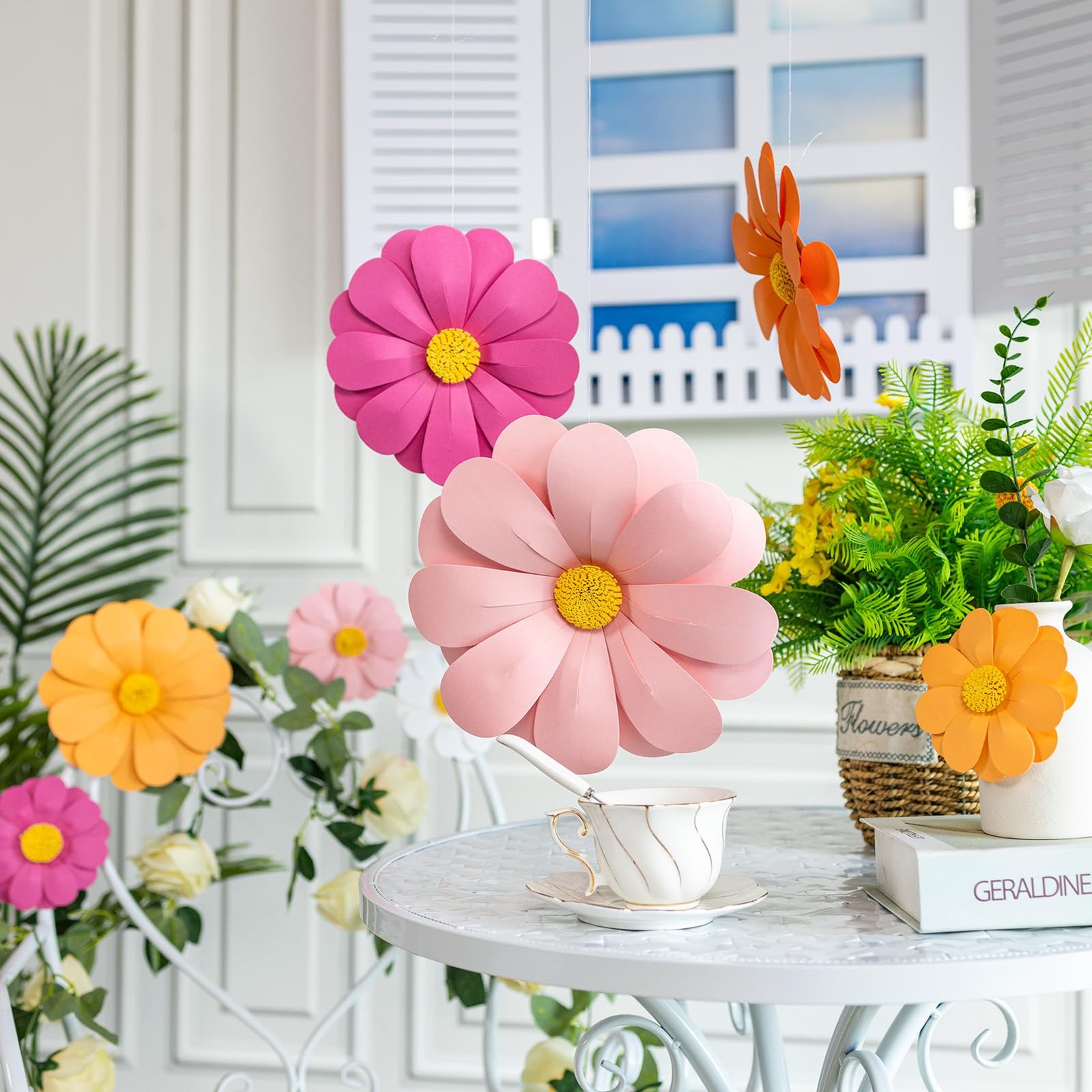 Daisy Paper Flowers Party Decor Orange Yellow Wall Hanging Birthday Shower