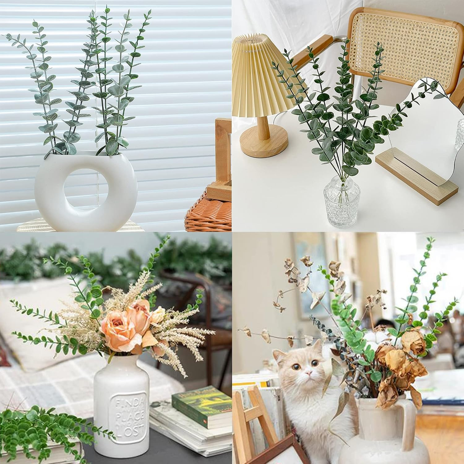 24 Pieces Artificial Eucalyptus Stem Faux Eucalyptus Decor Artificial Green Bran