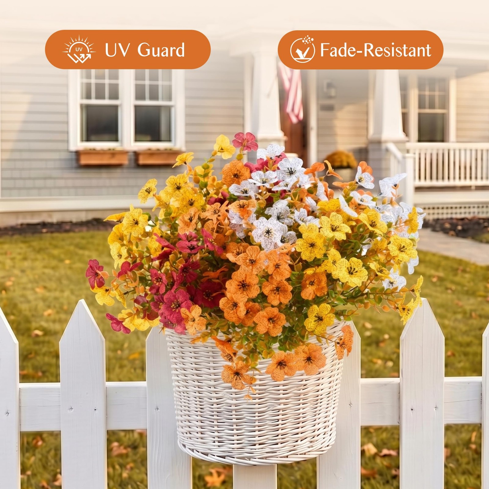 12 Bundles Artificial Fall Flowers, UV-Resistant Faux Plants