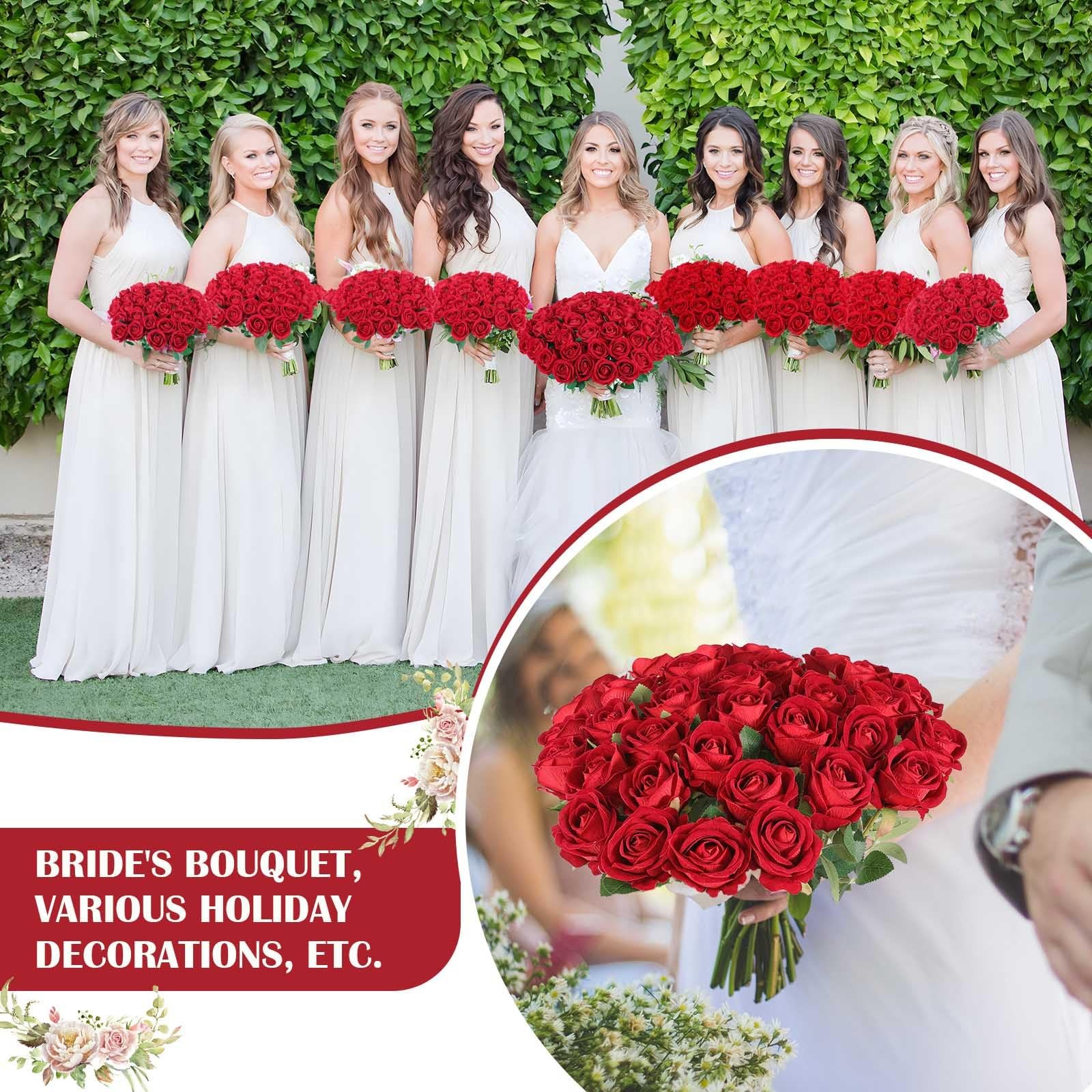 60 Pcs Artificial Roses Bulk Velvet Silk Red Rose Burgundy Roses for Wedding …