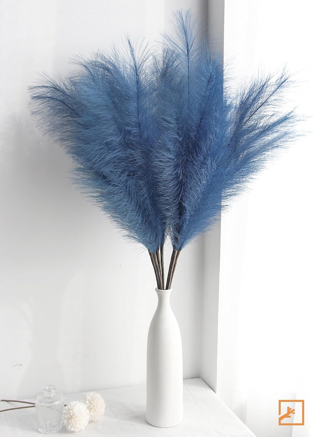 7-Pcs 38″/3.1FT Blue Pampas Grass Large Tall Fluffy Artificial Fake Flower Bo…