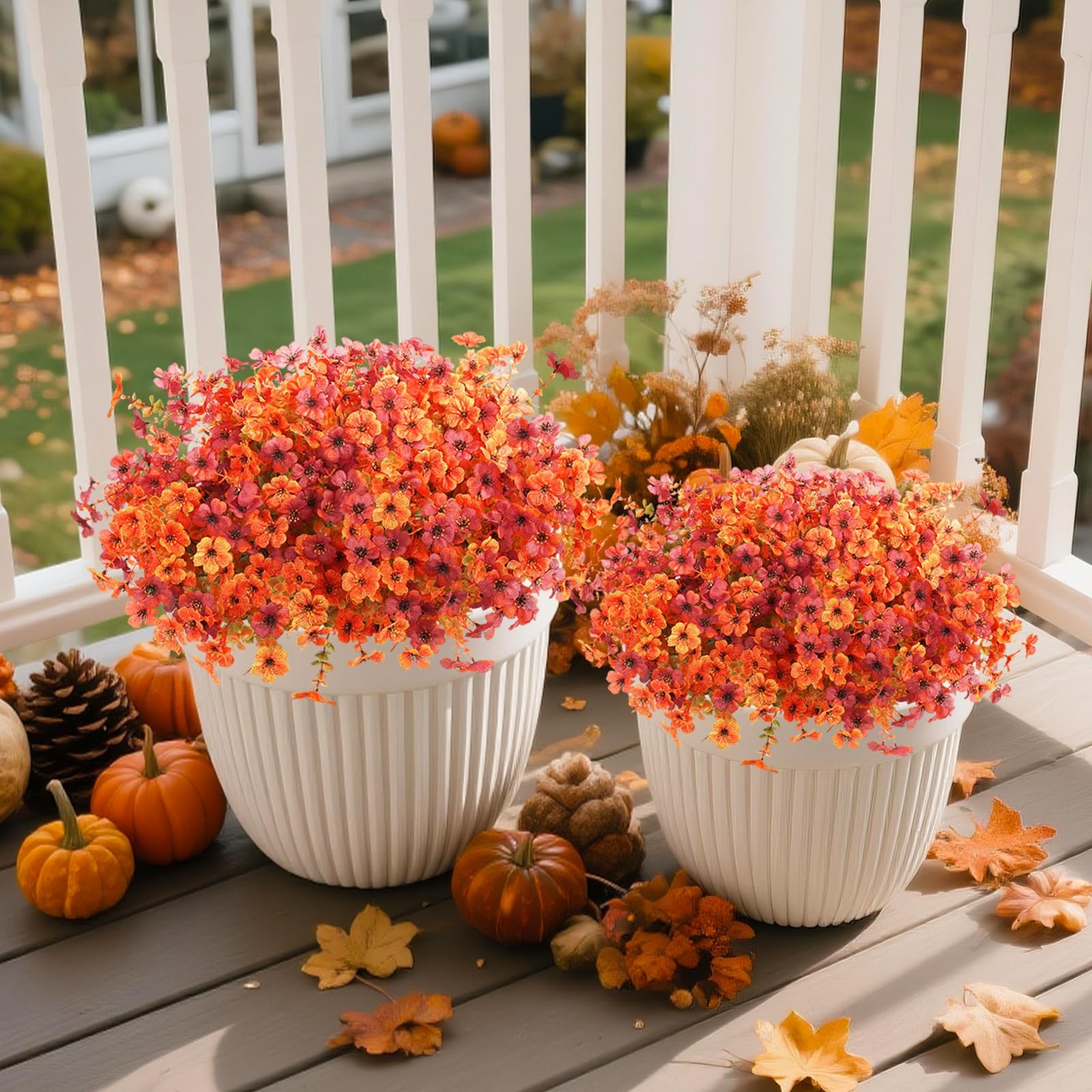 Artificial Fall Flowers for Outdoor, 12 Bundles Multicolor Fake Fall Plants …