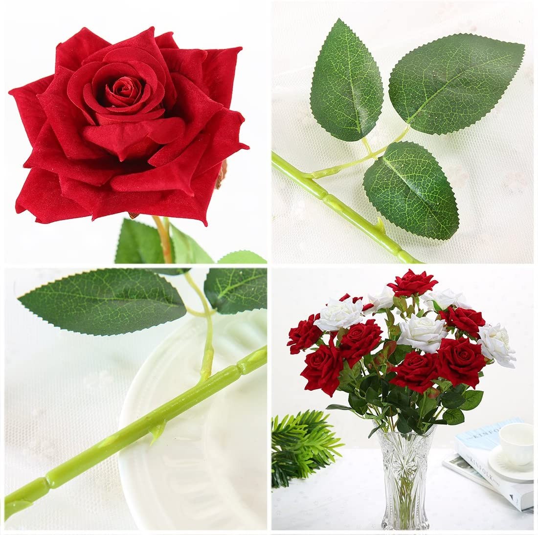 Artificial Flowers Silk Roses & Fake Baby Breath Realistic Flowers Bouquet Decor