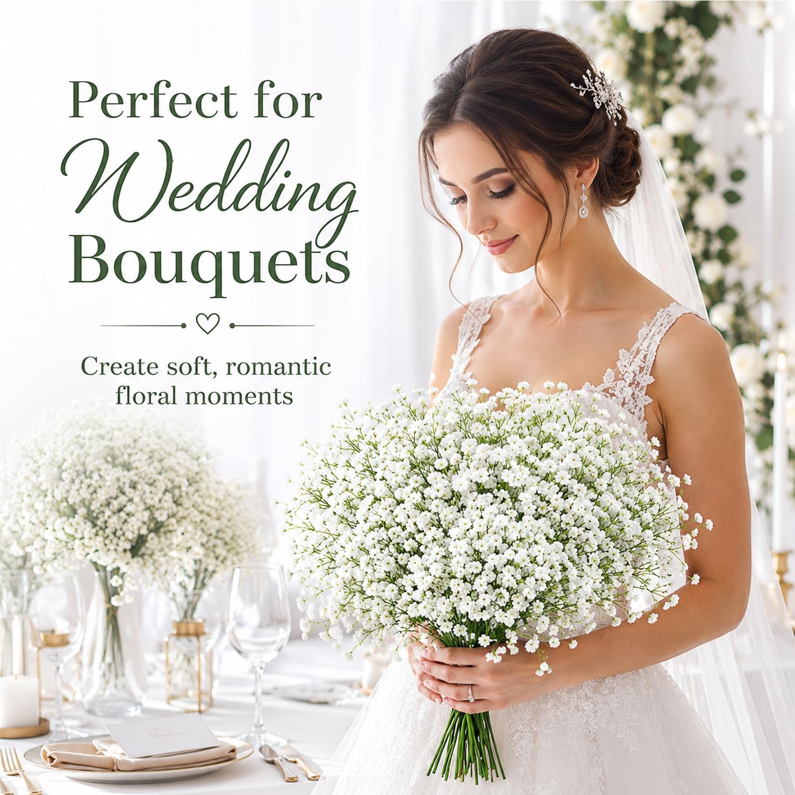 100 Pcs Baby’s Breath Artificial Flowers Bulk, White Real Touch Gypsophila Fa…