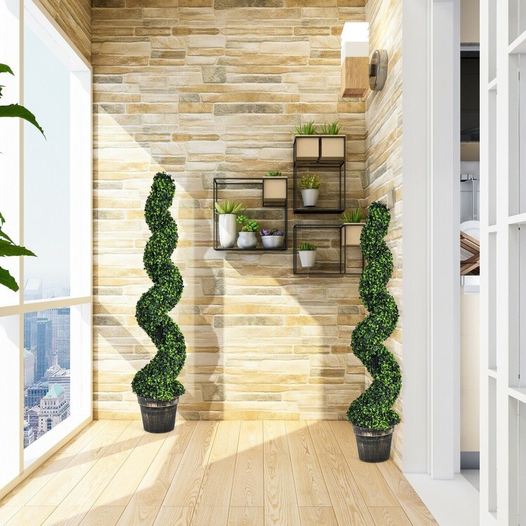 4’ Artificial Boxwood 2 Pack Spiral Topiary Tree UV Home Decor Green In/Outdoor