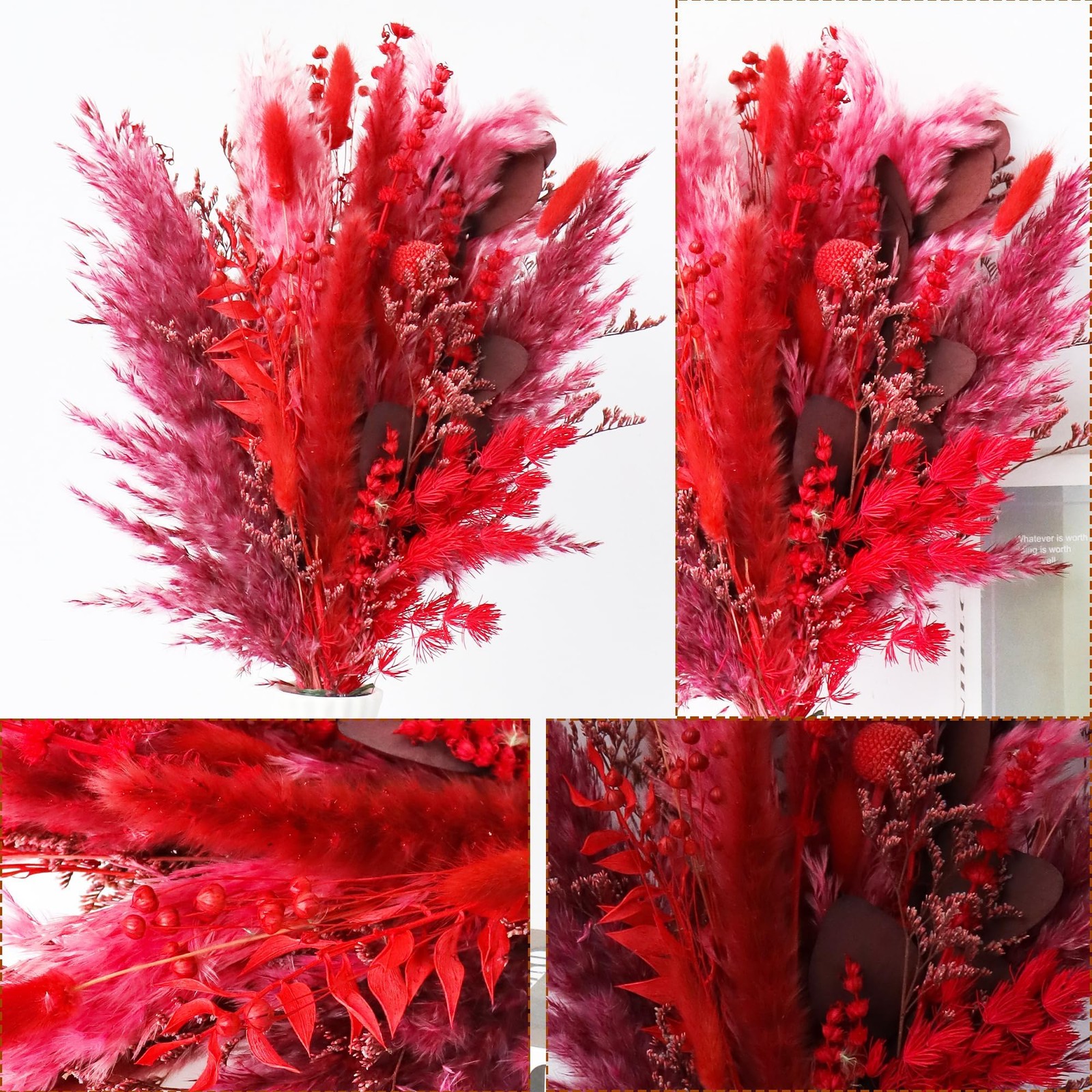 Natural Dried Pampas Grass Bouquet 17 Inch Blush Red Decor Flower Arrangement