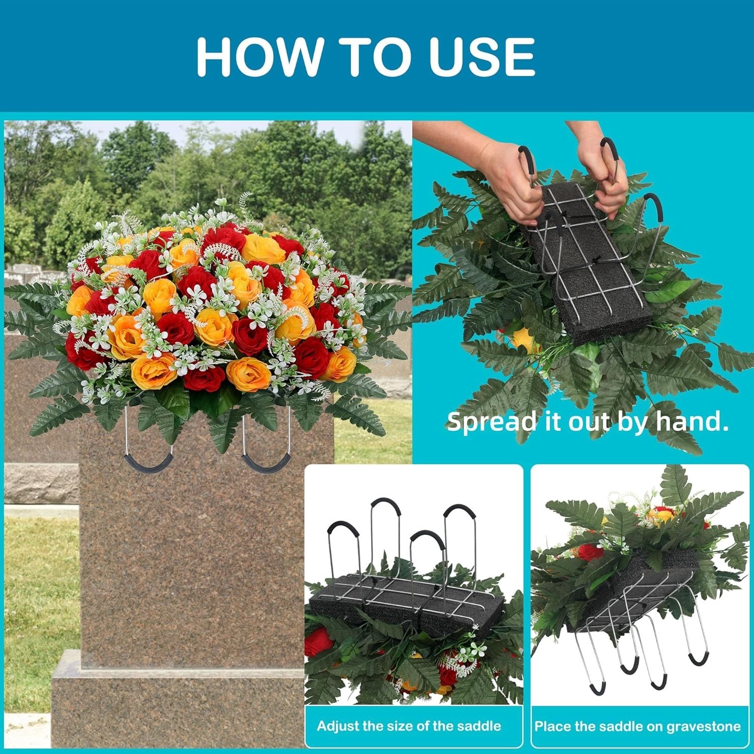 Headstone Flower Saddle,Large Artificial Cemetery Flowers for Grave,Cemetery Mem