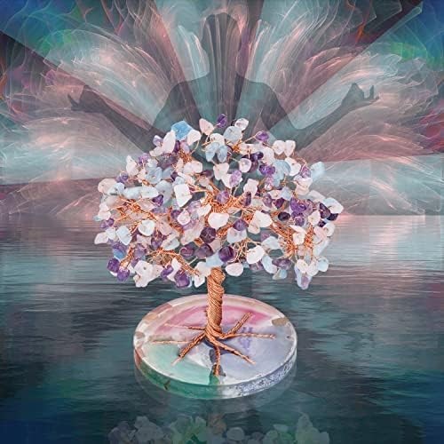 7 Chakra Healing Crystals Stones Tree, Amethyst, Pink Crystal, Aquamarine Lea…