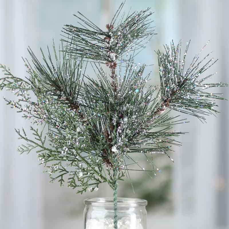 Set of 4 Sparkling Icy Artificial Pine and Cedar Embellishing 13″ Picks