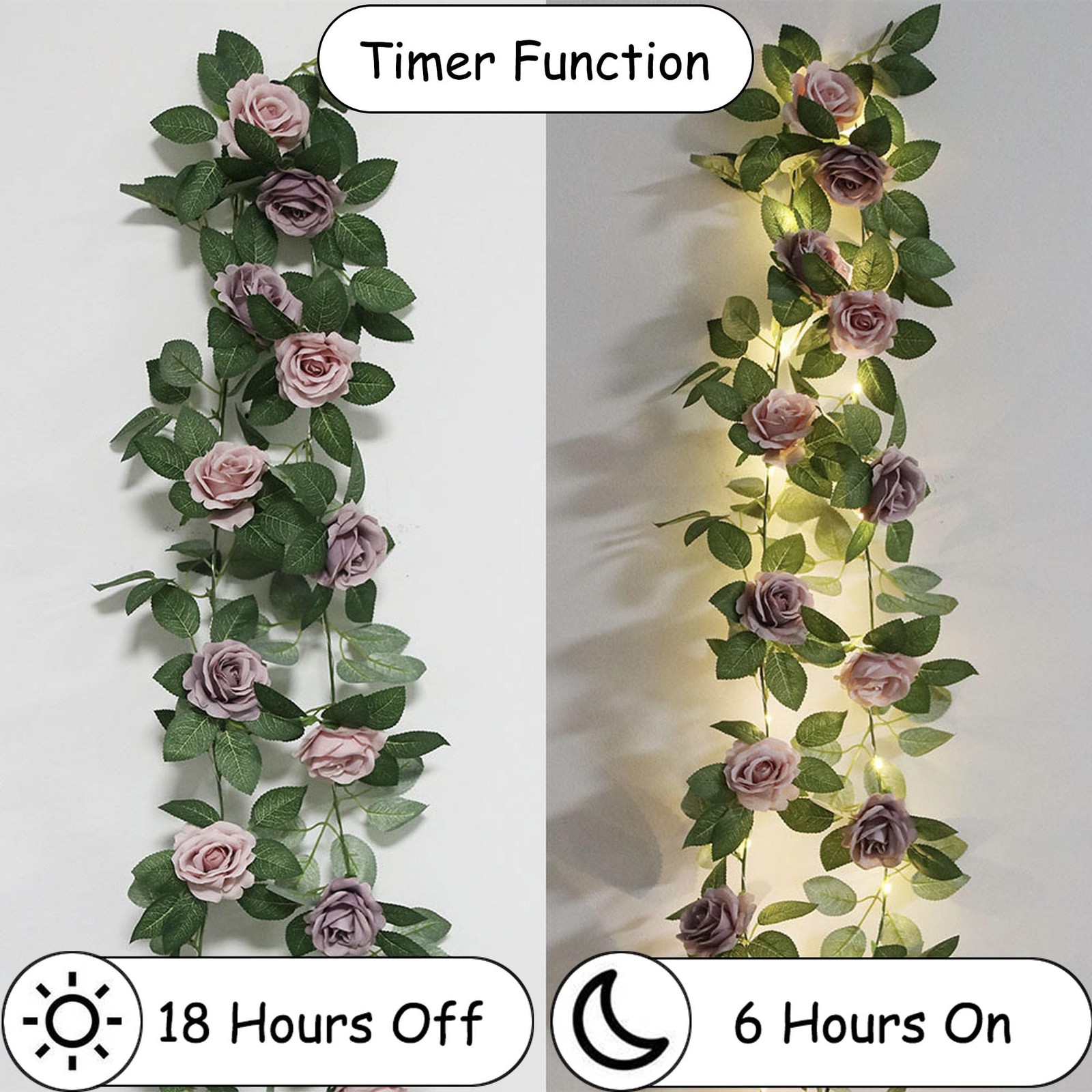 6FT Artificial Flower String Lights Battery Operated Rose Floral Garland with…