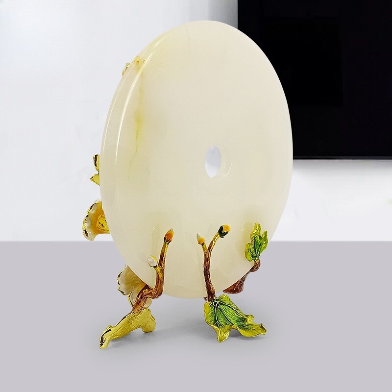 Natural jade Chinese safety buckle enamel color zinc alloy bracket ornament