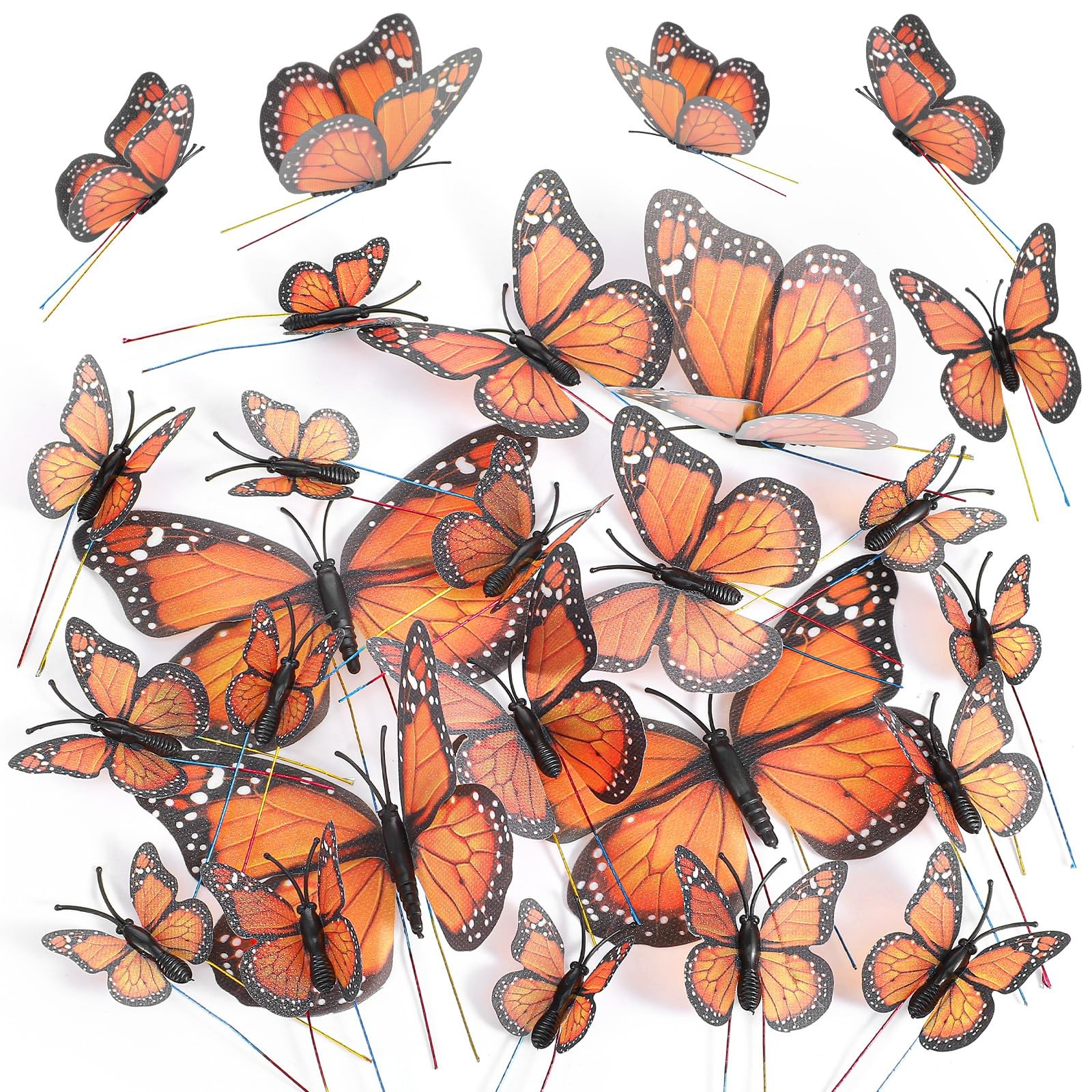24Pcs Realistic Monarch Butterfly Decorations Orange Butterflies for Crafts A…