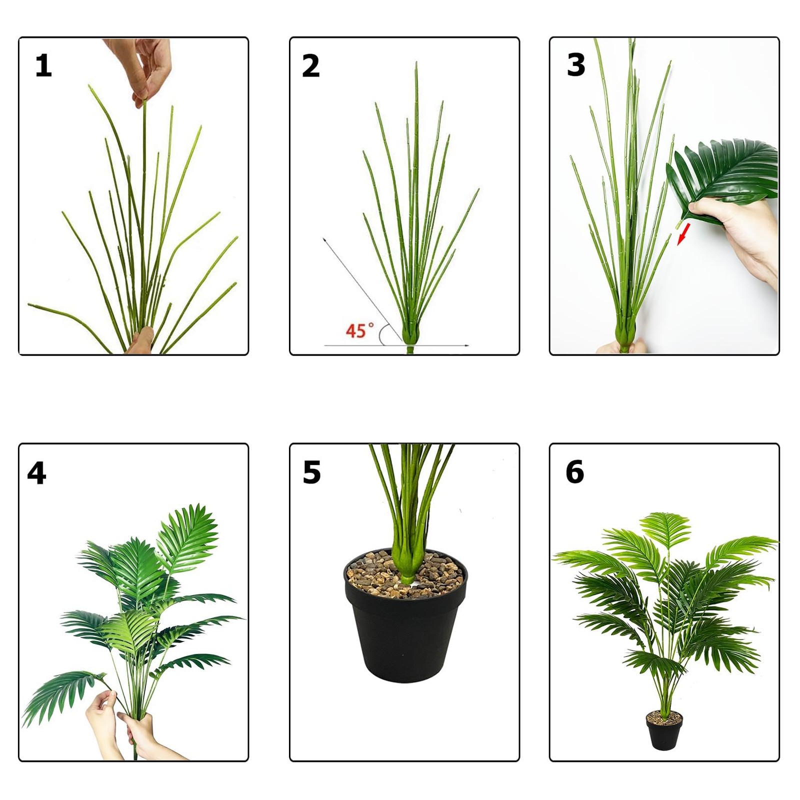Tall Faux Palm Tree Realistic Potted Silk Artificial Plants Indoor with Pot F…