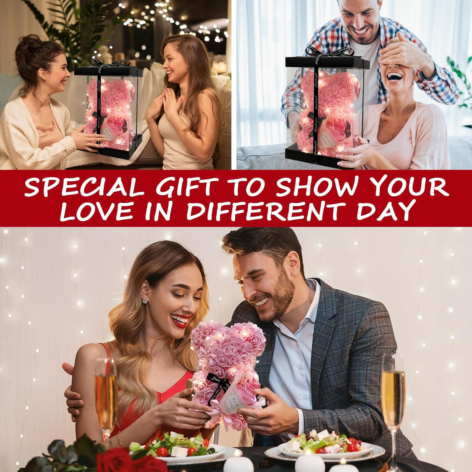 Romantic Valentine’s Day Gift For Her Artificial Flower Rose Teddy Bear With Pre