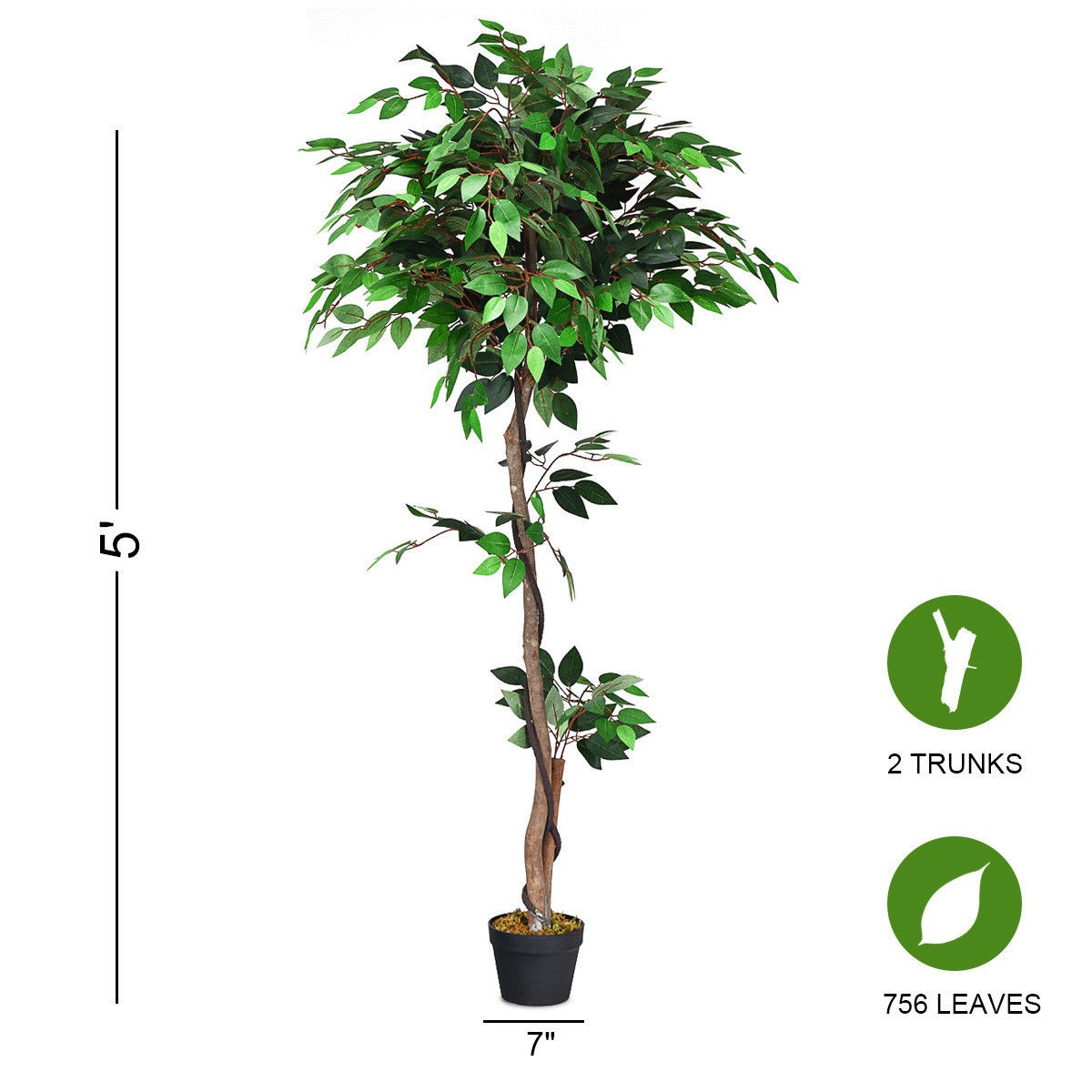 5.5-Feet Artificial Ficus Silk Tree Wood Trunks Green In/Outdoor Home Décor