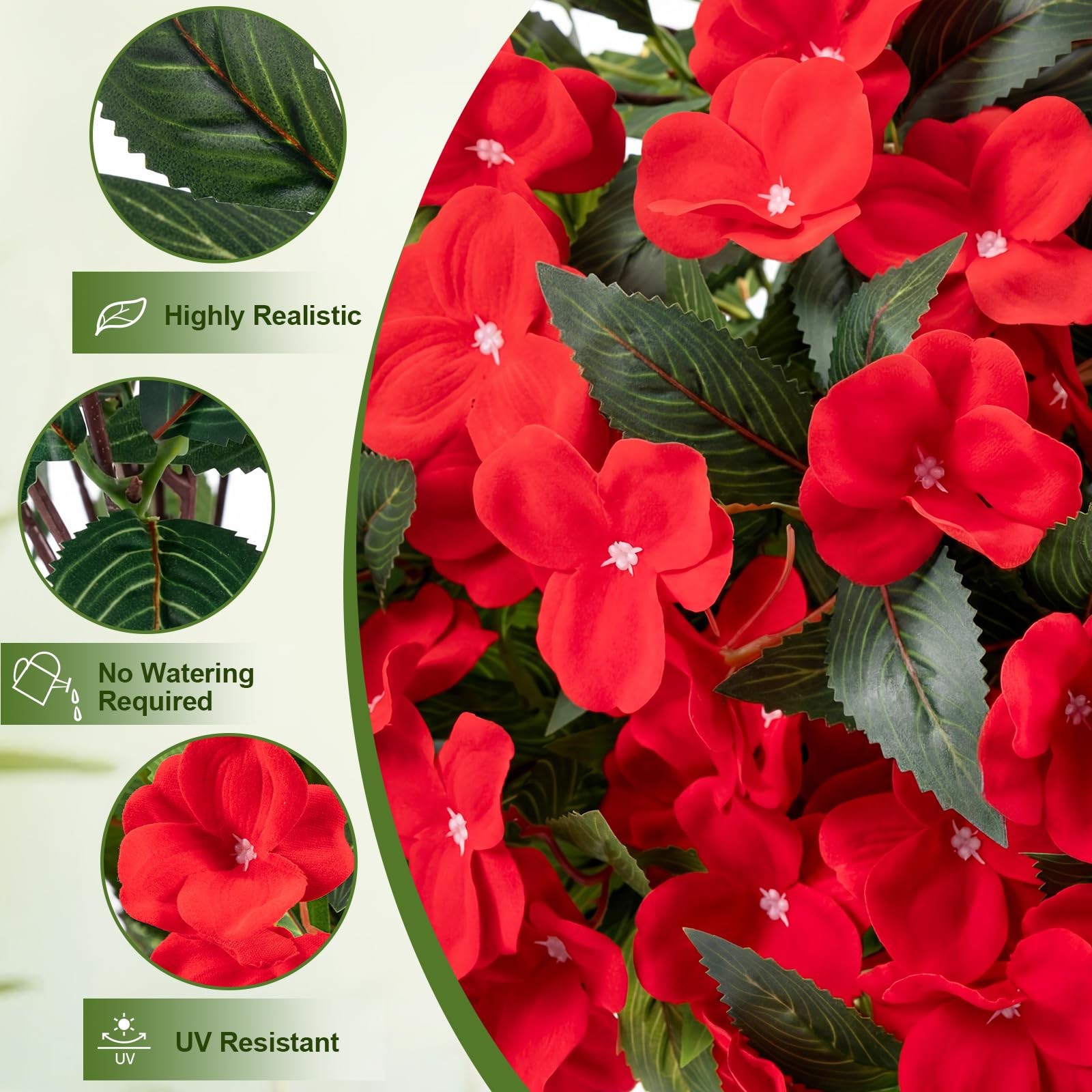 2 Set Potted Artificial Impatiens Topiary – Faux Silk Flower Potted Plants fo…