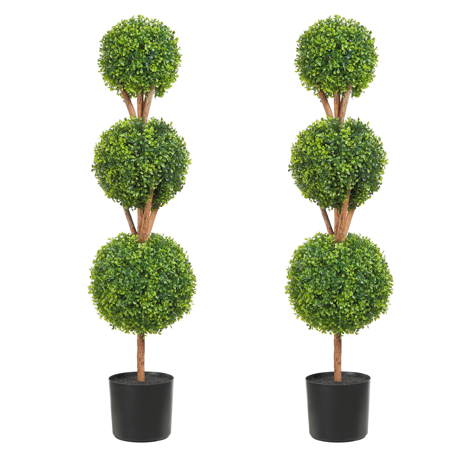 2 Pack 4′ Artificial Topiary Triple Ball Tree Faux Plant UV LED Decor In/Outdoor