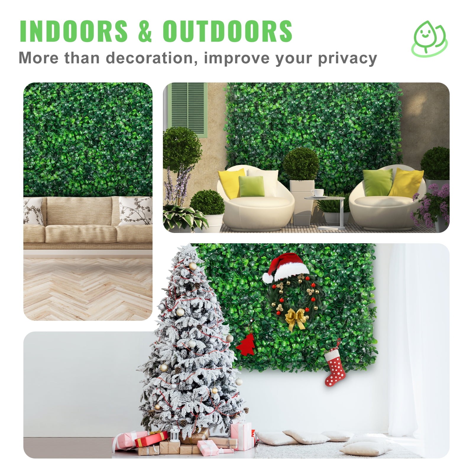 Artificial Boxwood Panel 12pcs 10″ X 10″ Grass Hedge Wall Mat for Fence