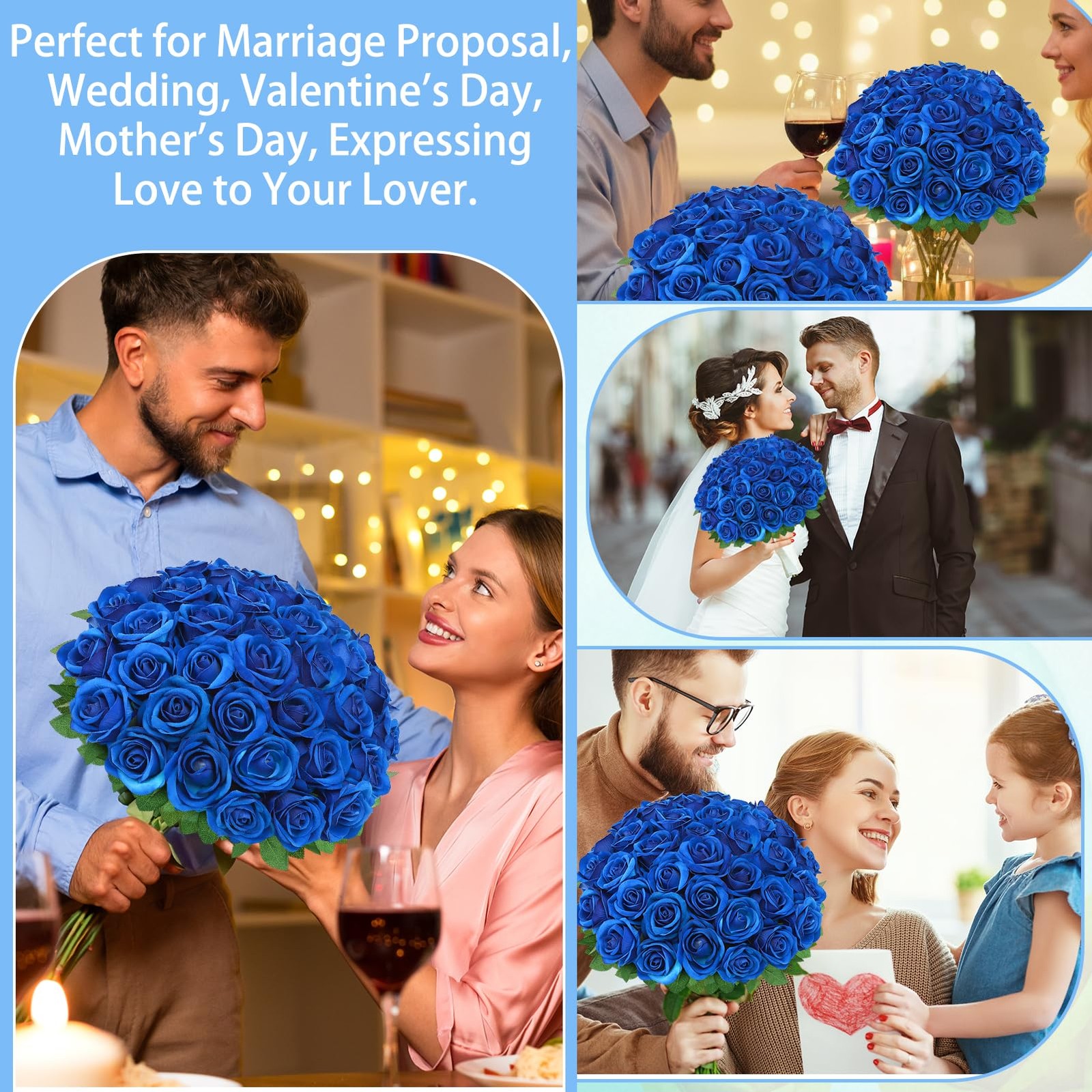 36 Pcs Velvet Texture Royal Blue Artificial Flowers Bridal Bouquet