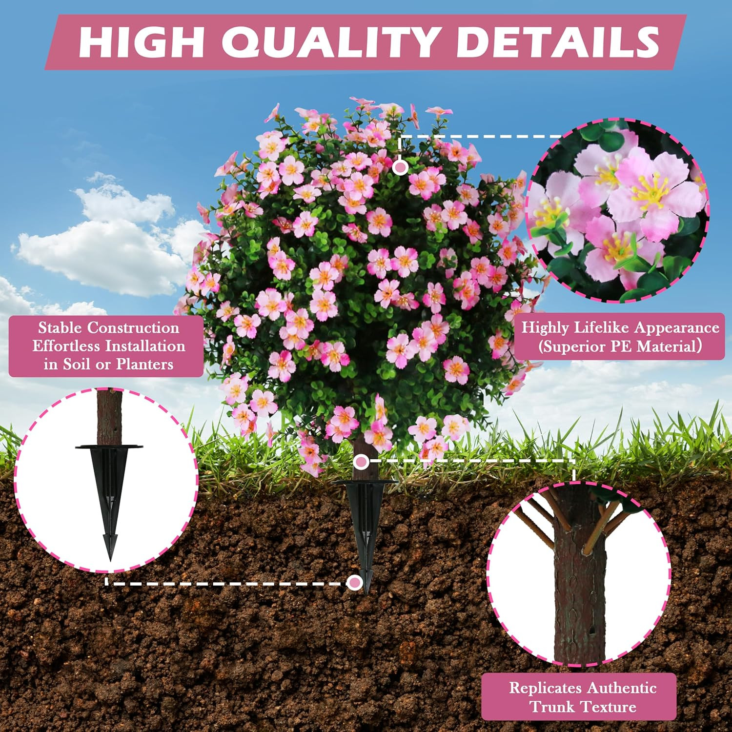 Set of 2 UV Resistant Pink Flower Boxwood Topiary Balls for Indoor & Outdoor Dec