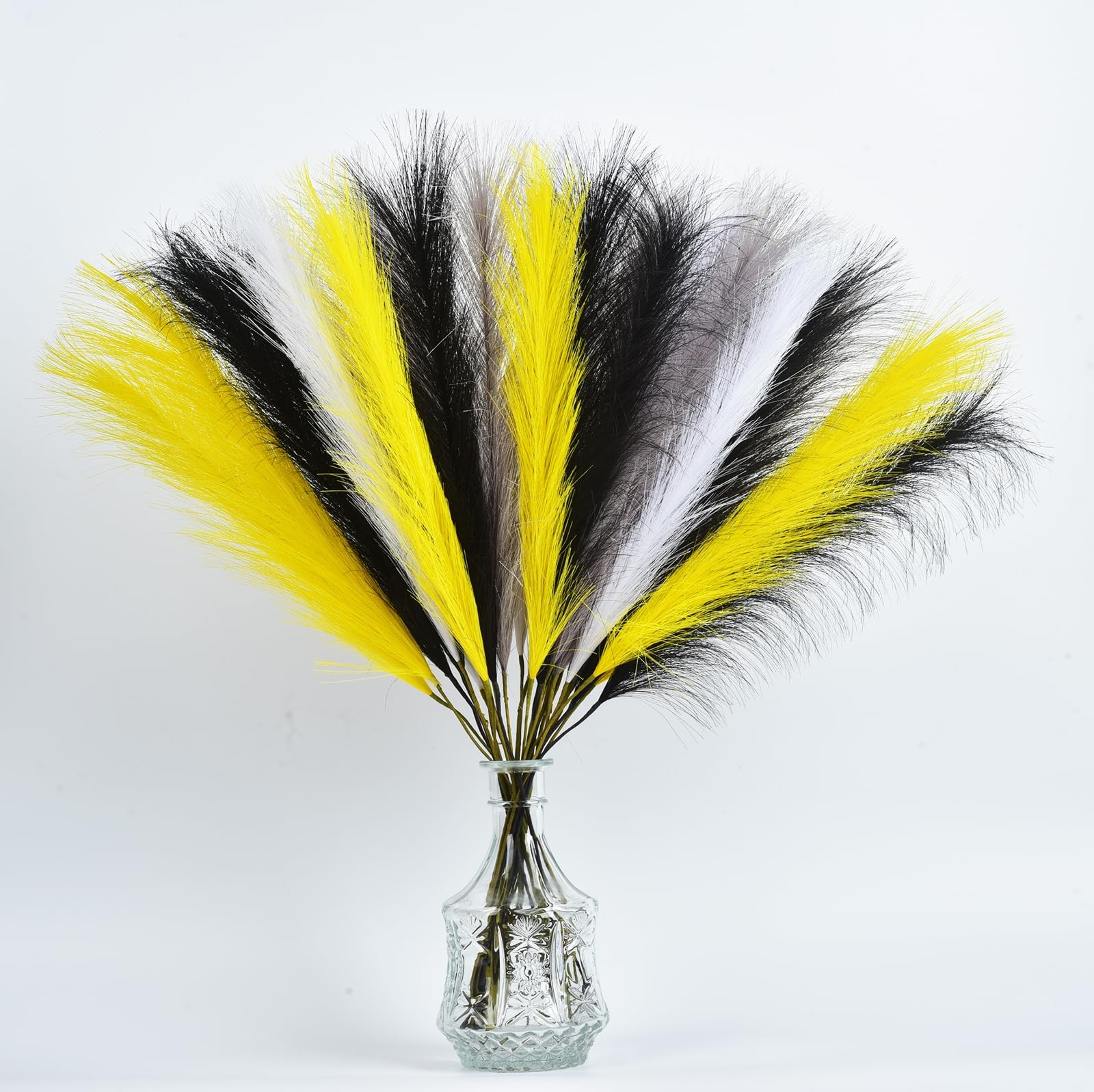 Yellow Pampas Grass Decor 23 Inch 16 Pcs Faux Bouquets Artificial Fake Flower