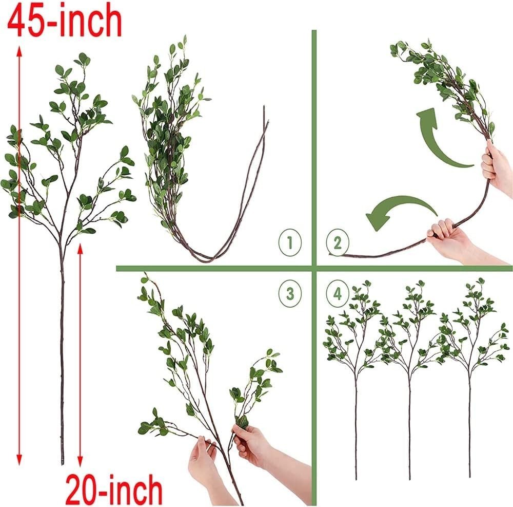 3 Pcs Faux Eucalyptus Stems – Artificial Greenery Branches for Vases, 45″ Each