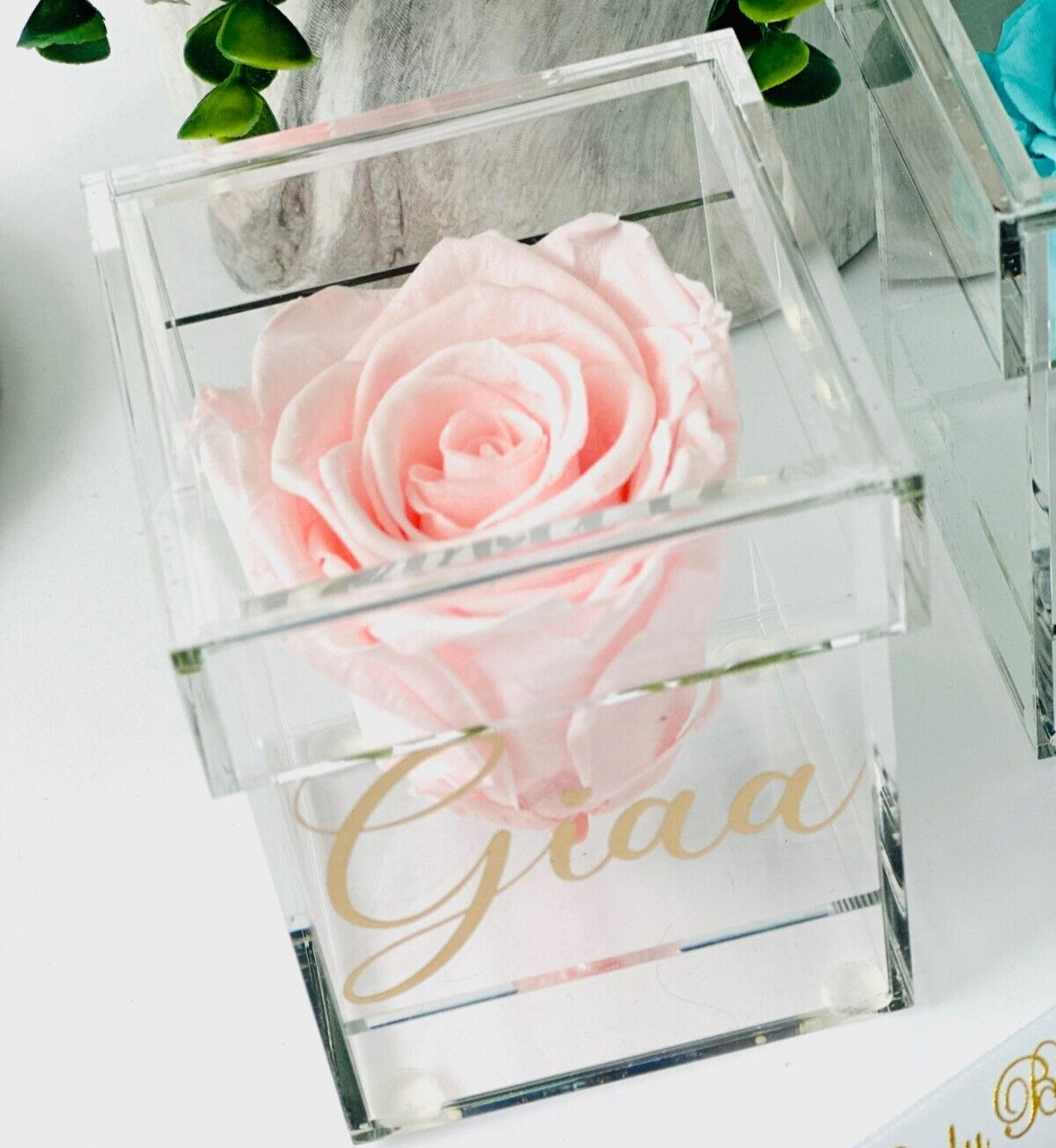 Preserved Rose in a Personalized Clear Acrylic Box – Bridal Party Gifts