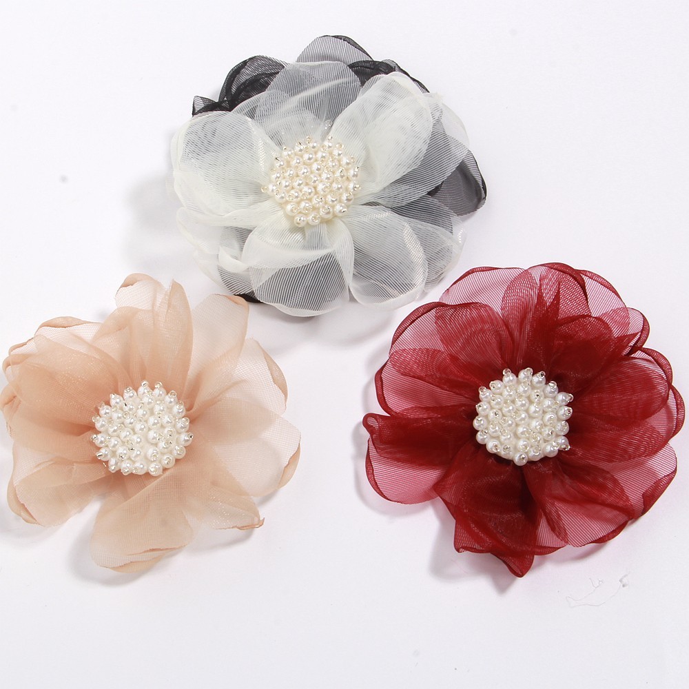 8.5cm Sewing Fabric 3D Chiffon Flower Beads Center DIY Artificial Flower Shoes