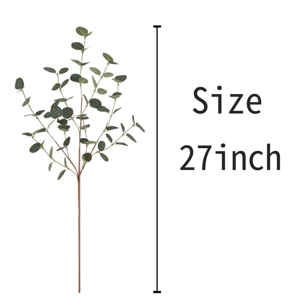6 Pcs 27″ Eucalyptus Stems Greenery Stems Eucalyptus Leaf Spray in Green Silk…
