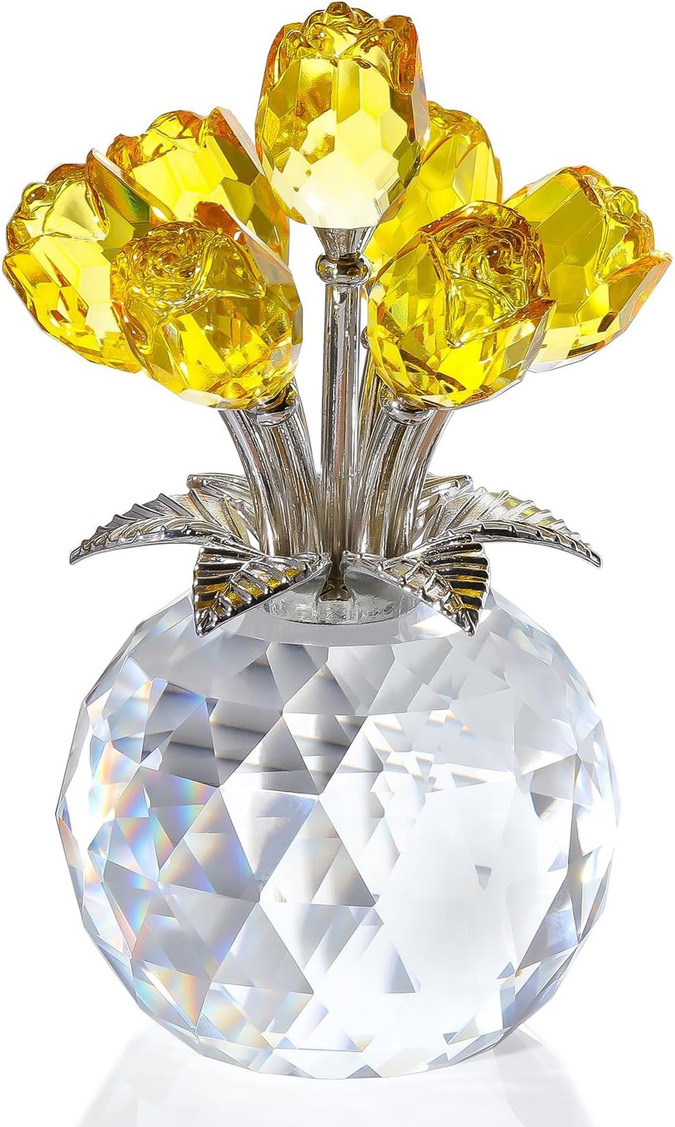 Ornalrist Crystal Yellow Rose Flower Collectible Figurine, Rose Bouquet Flora…