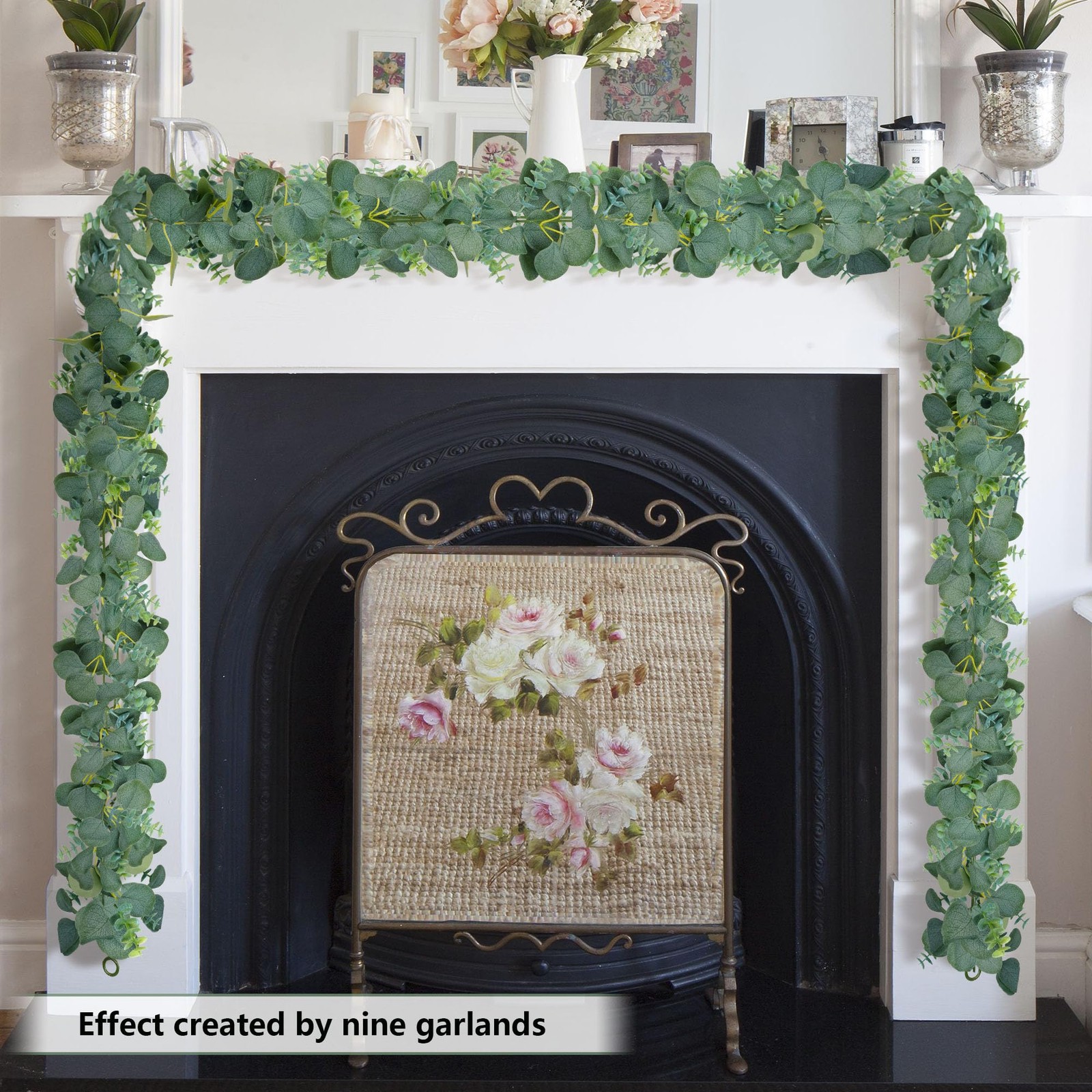 2 Pack Artificial Eucalyptus Garland, 5.5ft Faux Boxwood Eucalyptus Leaves Gr…