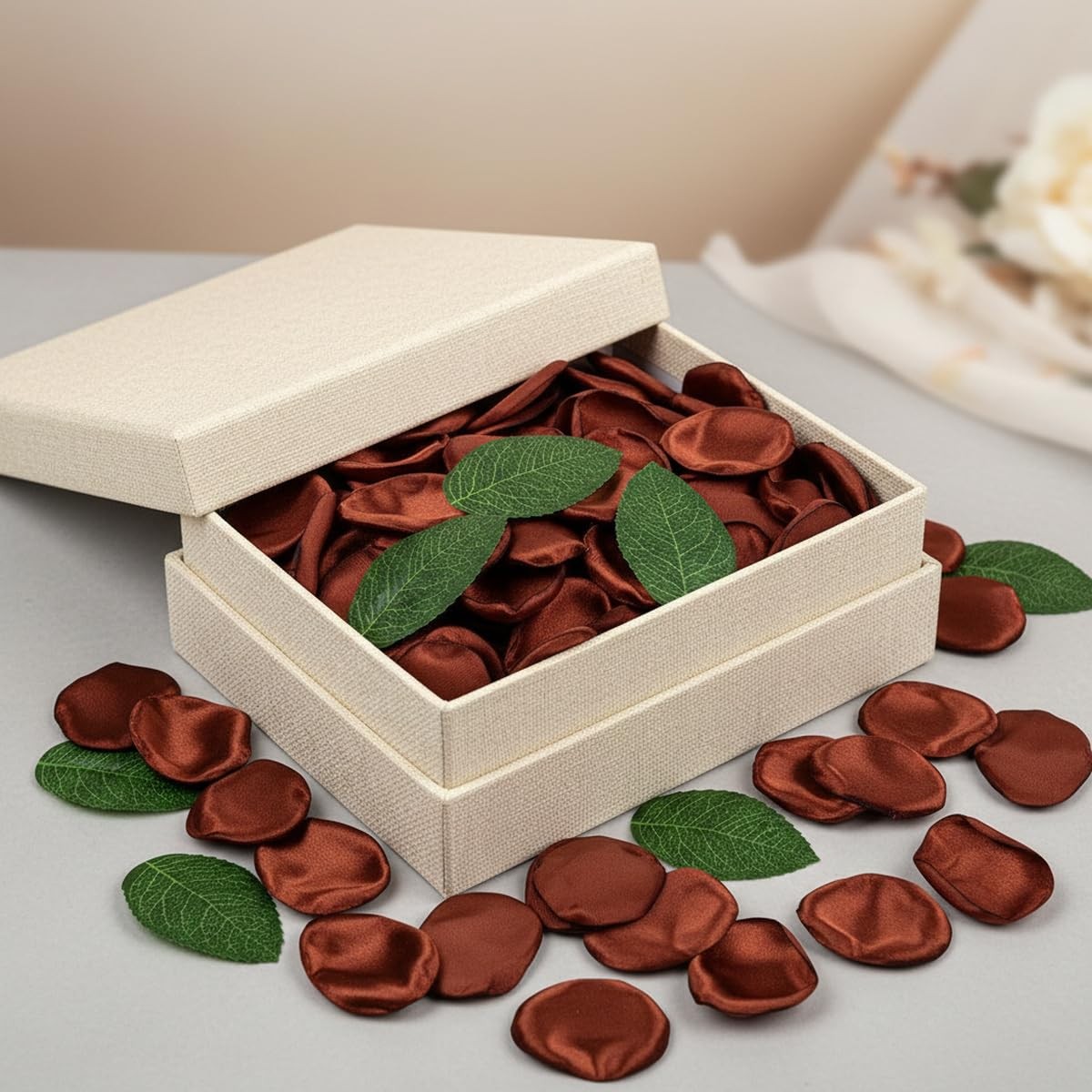 300+Pcs Artificial Flower Petals and Leaves Set – 200Pcs Faux Rose Petals + 1…