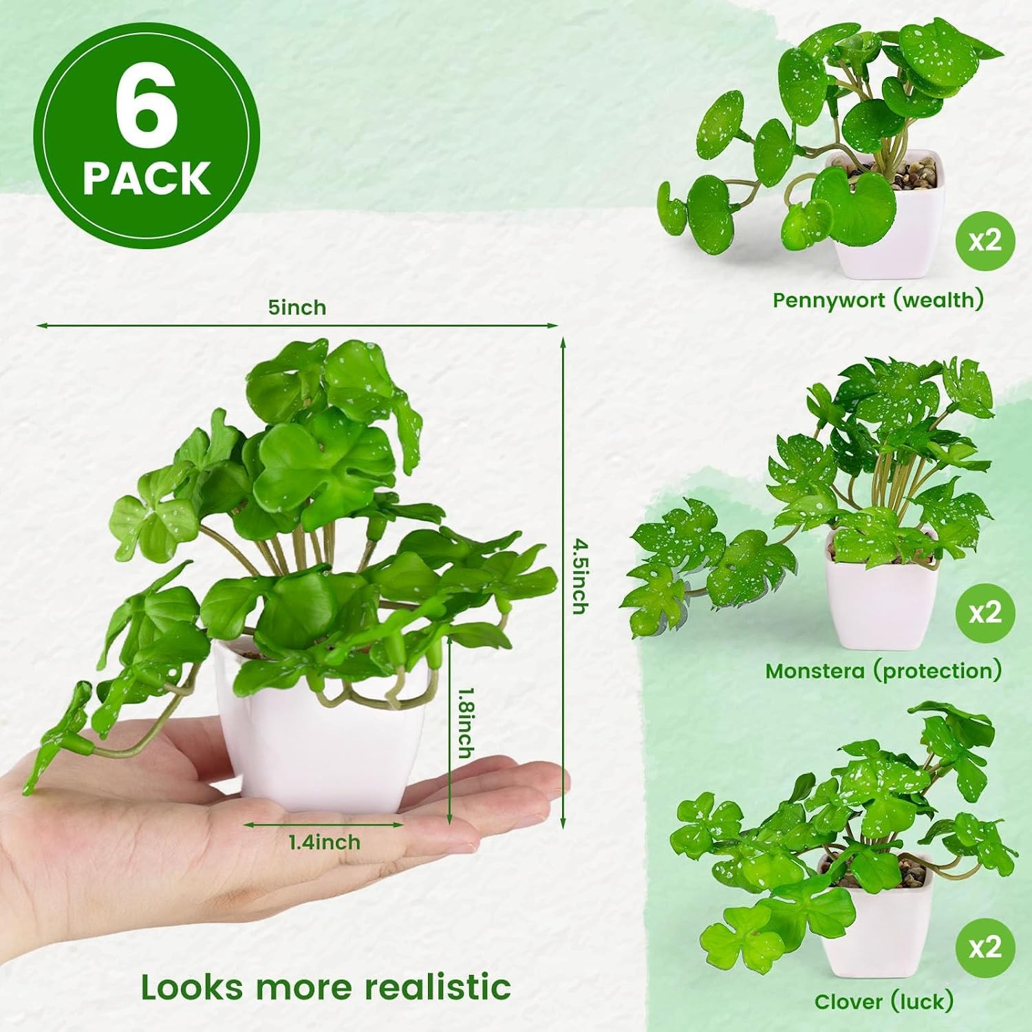 6Pcs 4.5″ Small Fake Plants Potted Artificial Faux Greenery Table Decor