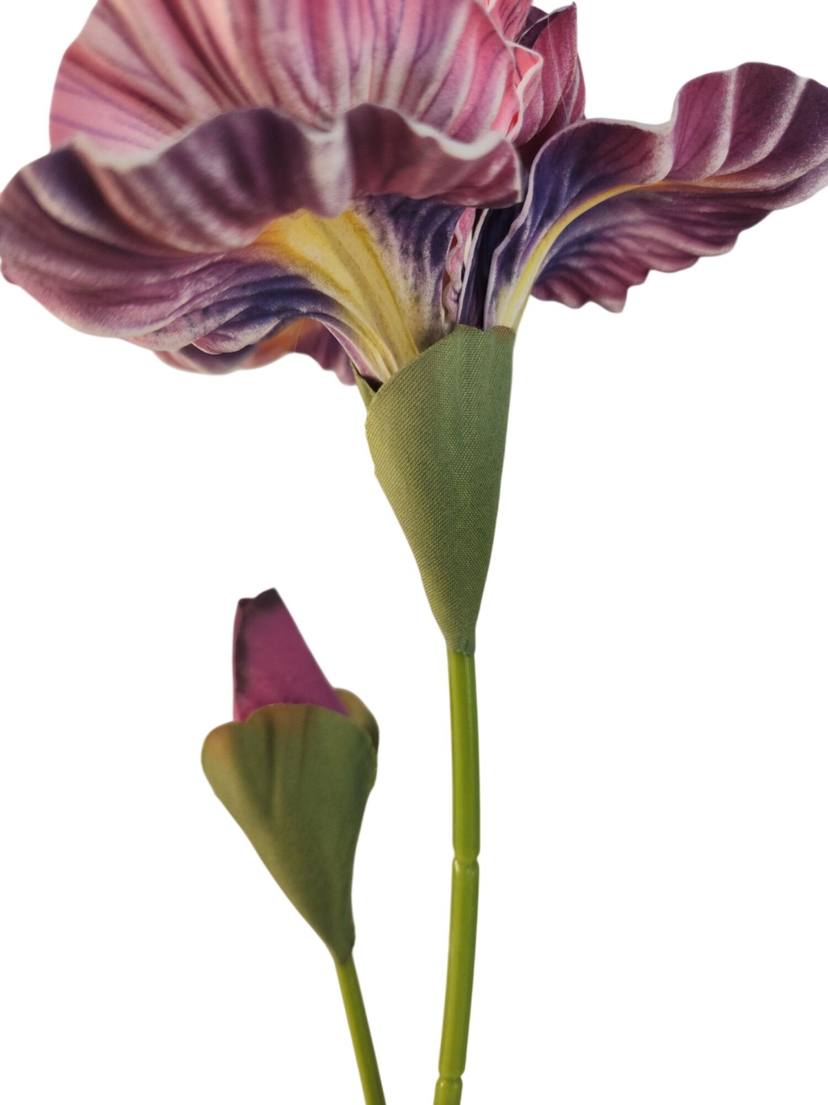 Blush Pink and Plum Purple Real Touch Iris Stems Set of 2 21 Inch Faux Flowers f
