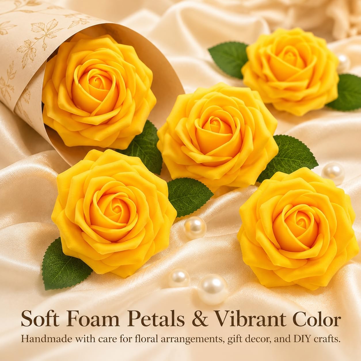 Artificial Yellow Flowers 30PCS Real Touch Fake Flowers Soft Foam Roses with …