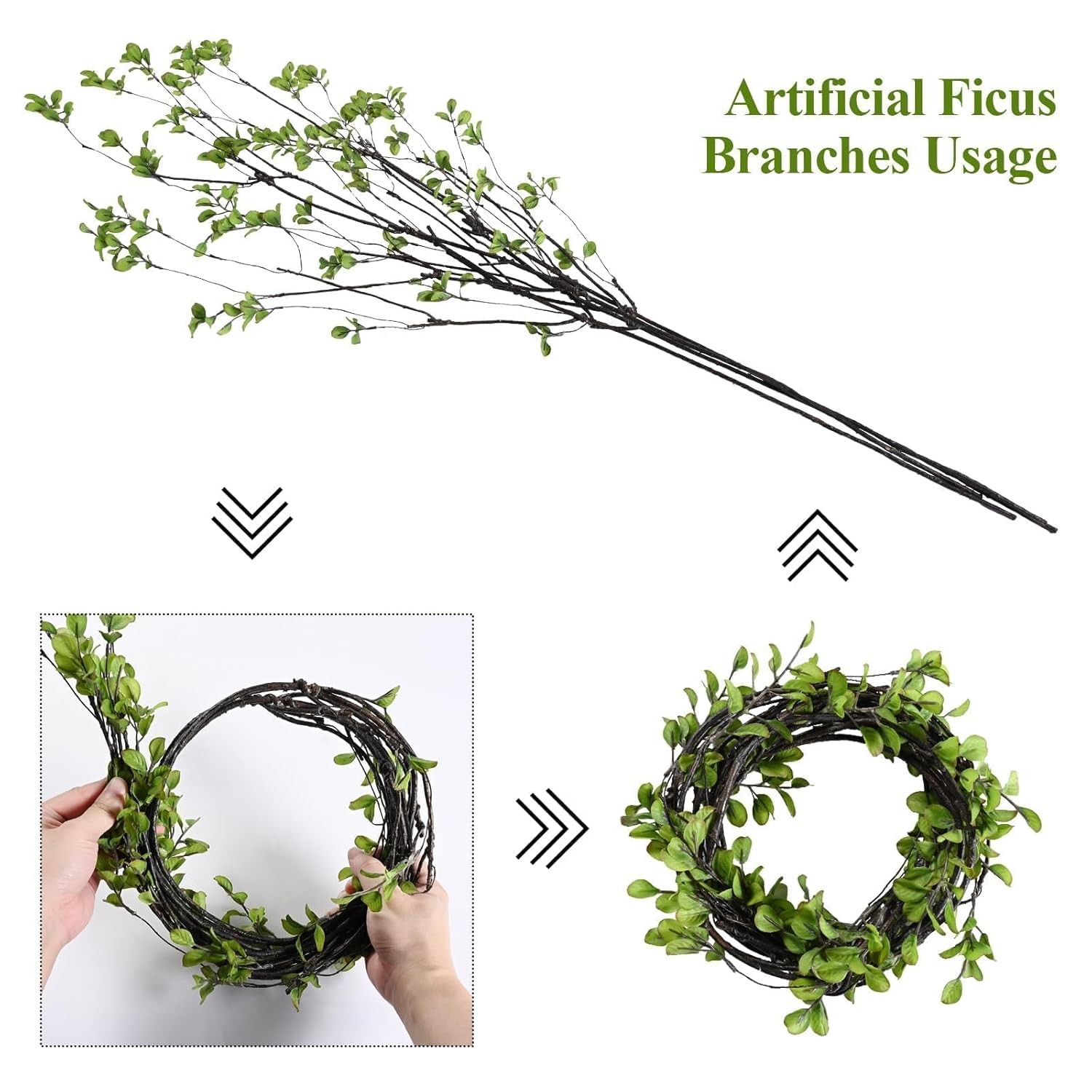 Artificial Ficus Branches 4Pcs 47.2″ Long Faux Greenery Stems for Vase