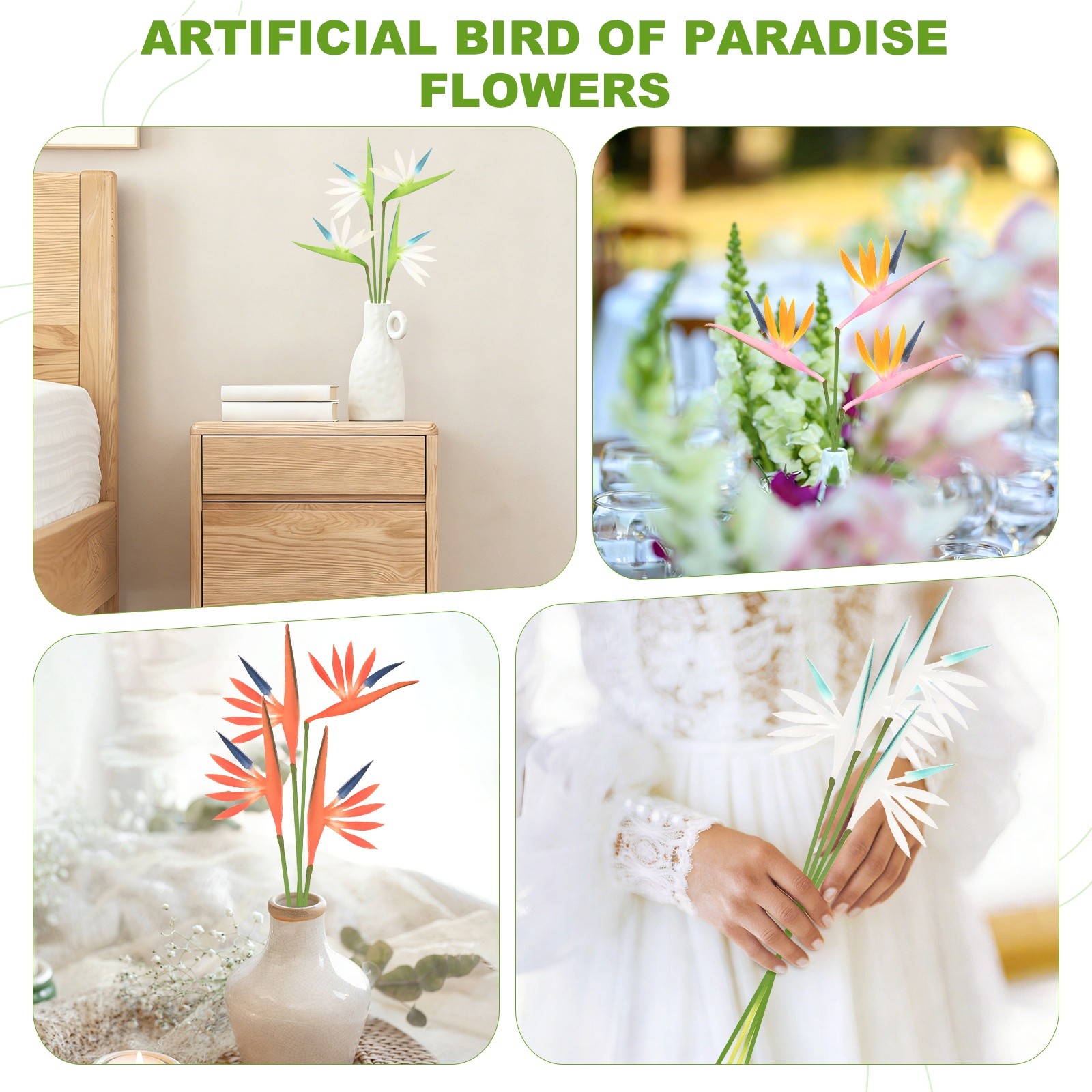 4-Pack Artificial Bird of Paradise Flowers 22 Inch for Home [Red]