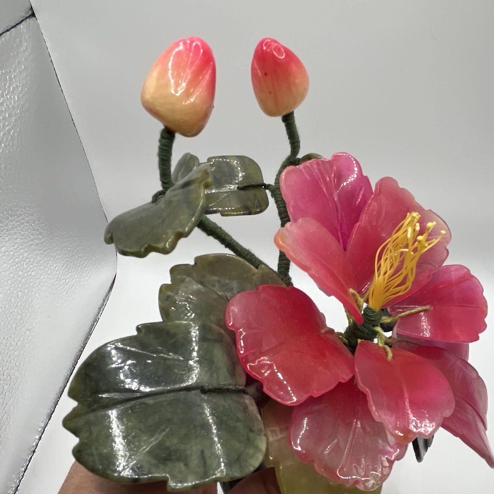 Vintage Stone Flower, Buds, Leaves, and Vase