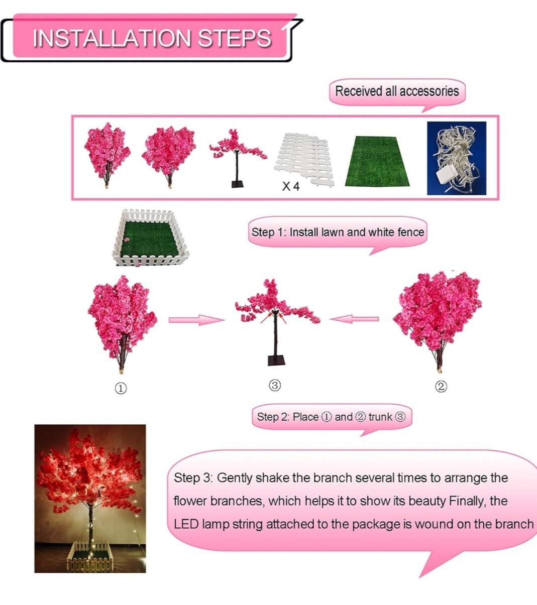 Artificial Cherry Blossom Tree – Handmade Pink Fake Cherry Blossom Tree 5 FT