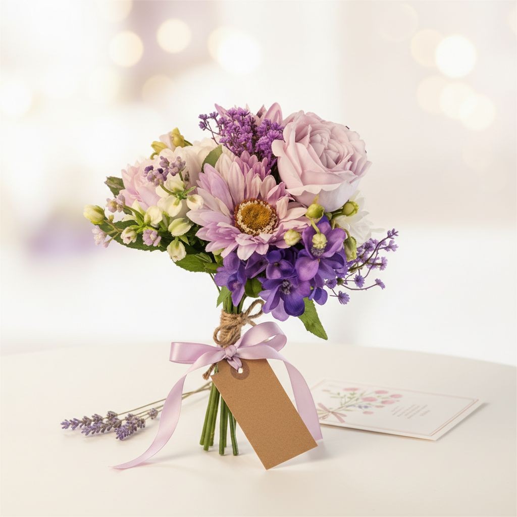 Lavender Purple Artificial Bouquet Real Touch Roses Gerbera Daisy Wedding Bouque