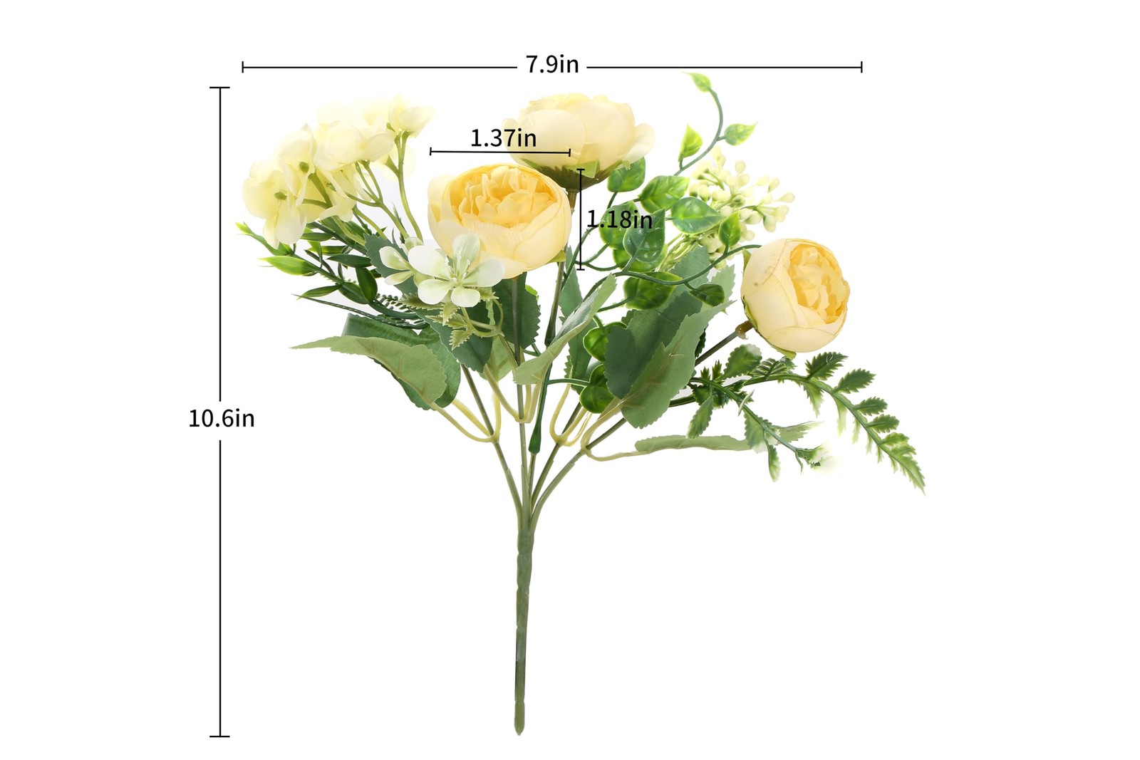 4 PCS Light Yellow Artificial Fake Peony Silk Plastic Bridal Flowers Bouquet