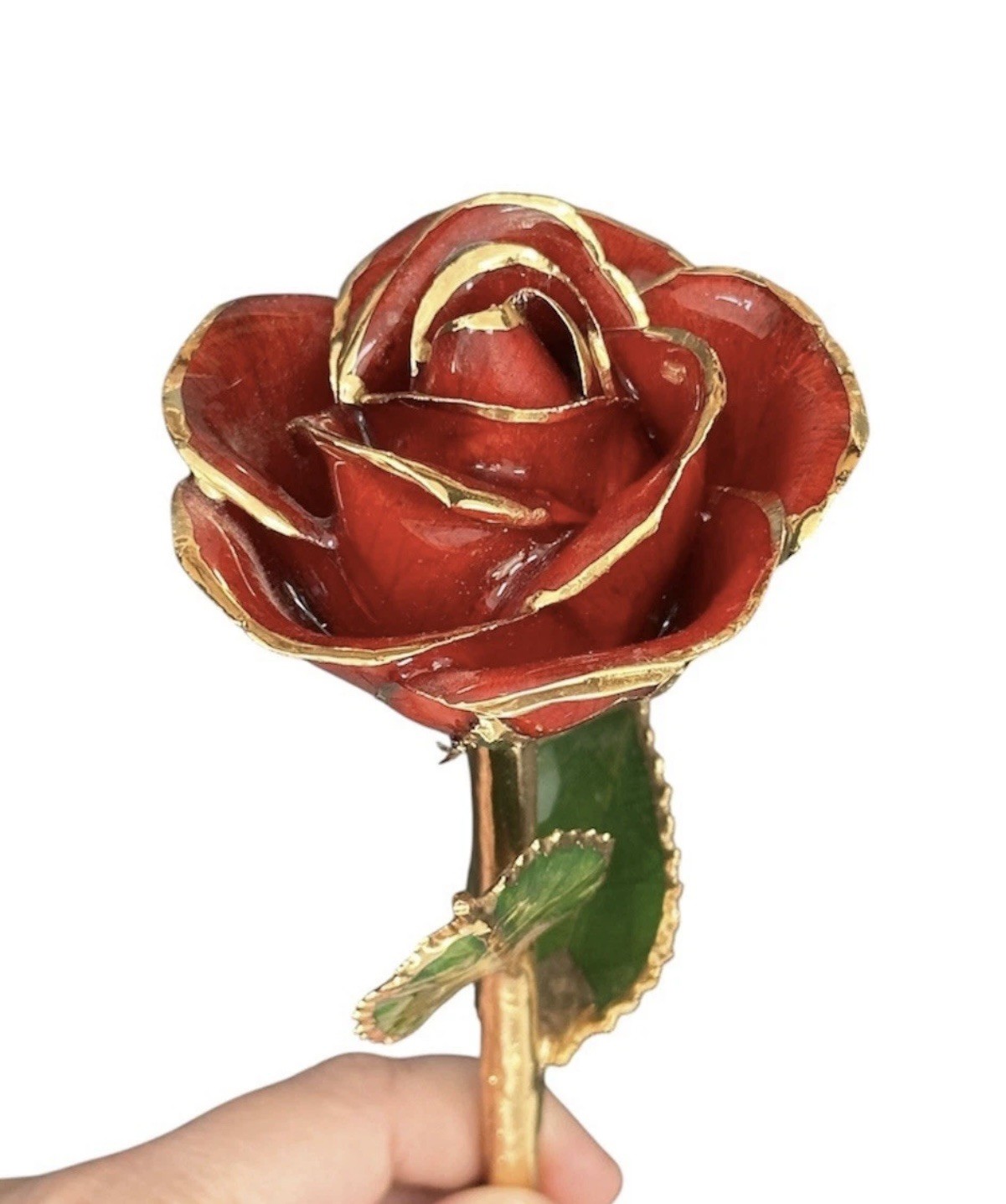 Steven Singer Jeweler Real Rose Preserved Dipped in 24 Karat Gold Red No Box 12”